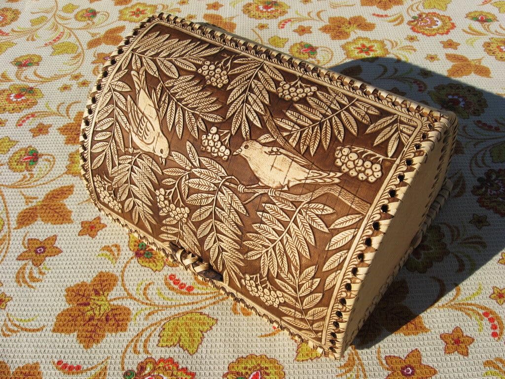 Birds Pattern Birch Bark Bread Box T67125