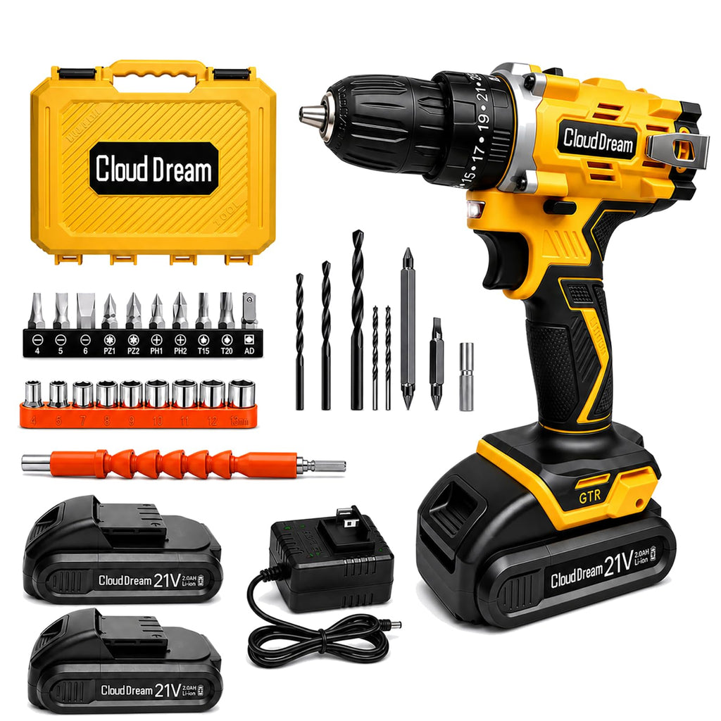 21V Cordless Drill Set with 2 Batteries and Charger D971