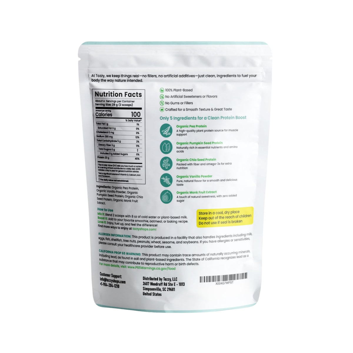 Organic Vegan Vanilla Pea Protein Powder U91450
