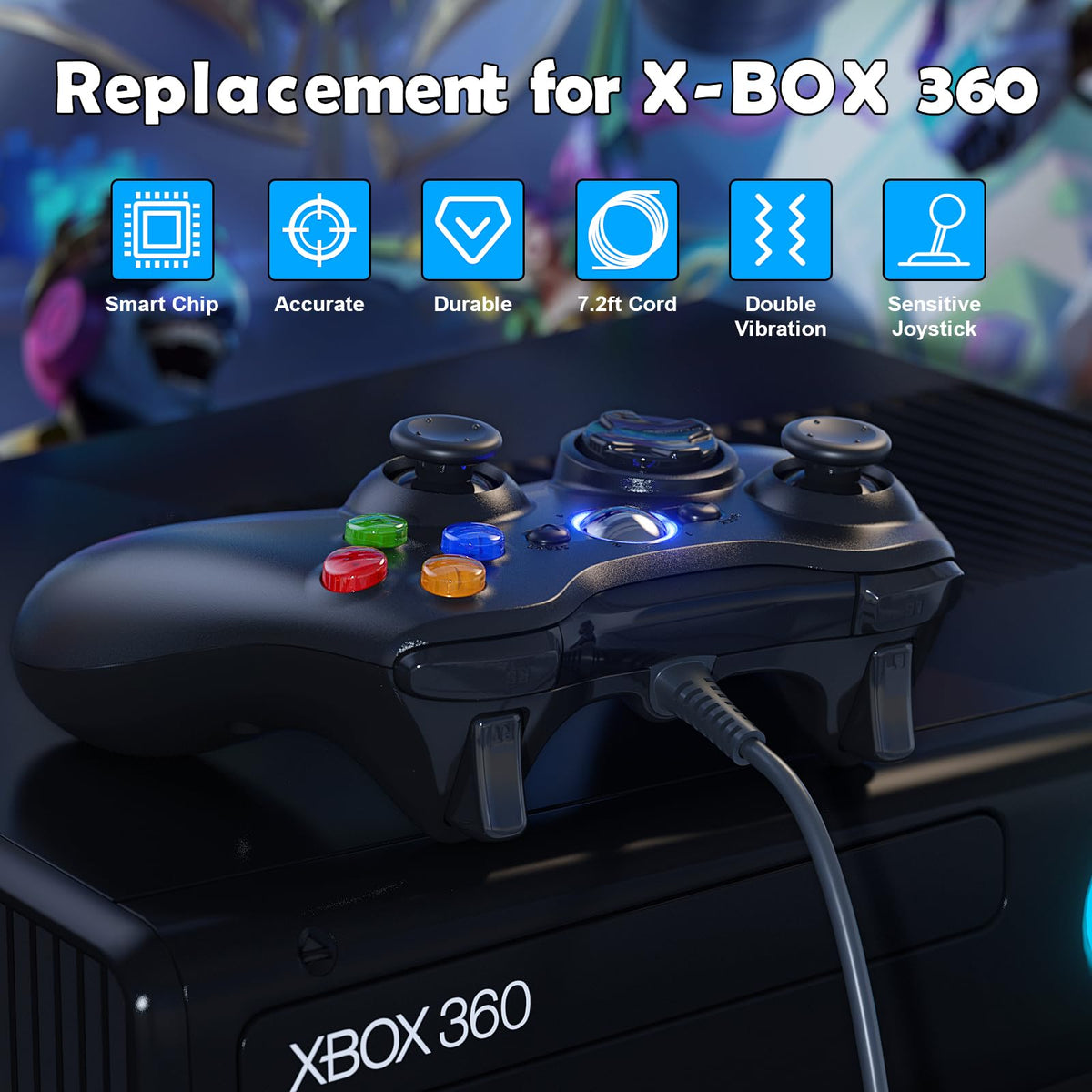 10ft Wired Controller with Upgraded Joystick, Double Shock, 2.5mm Audio Jack - 2 Pack B519