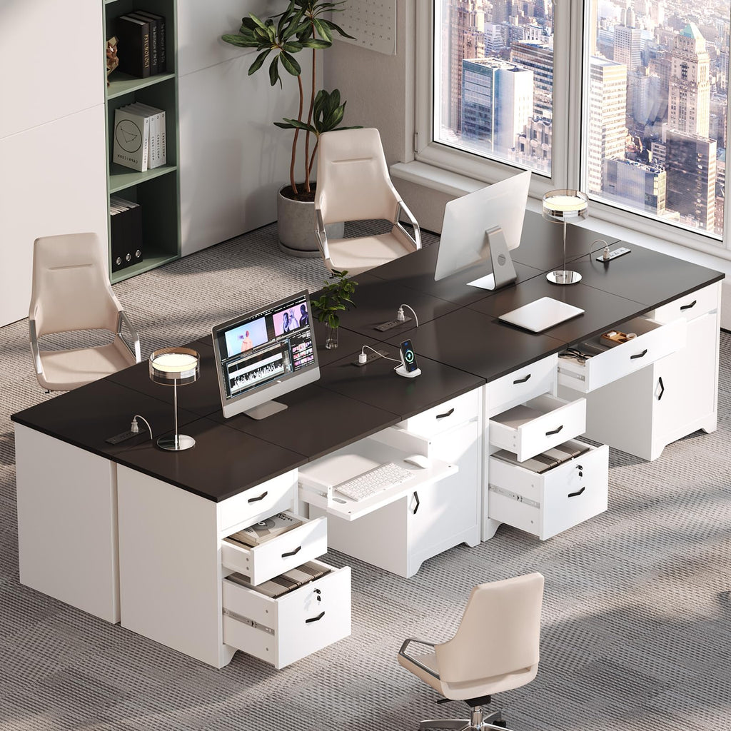 White Office Desk with Lockable Drawers and Charging Station X550920