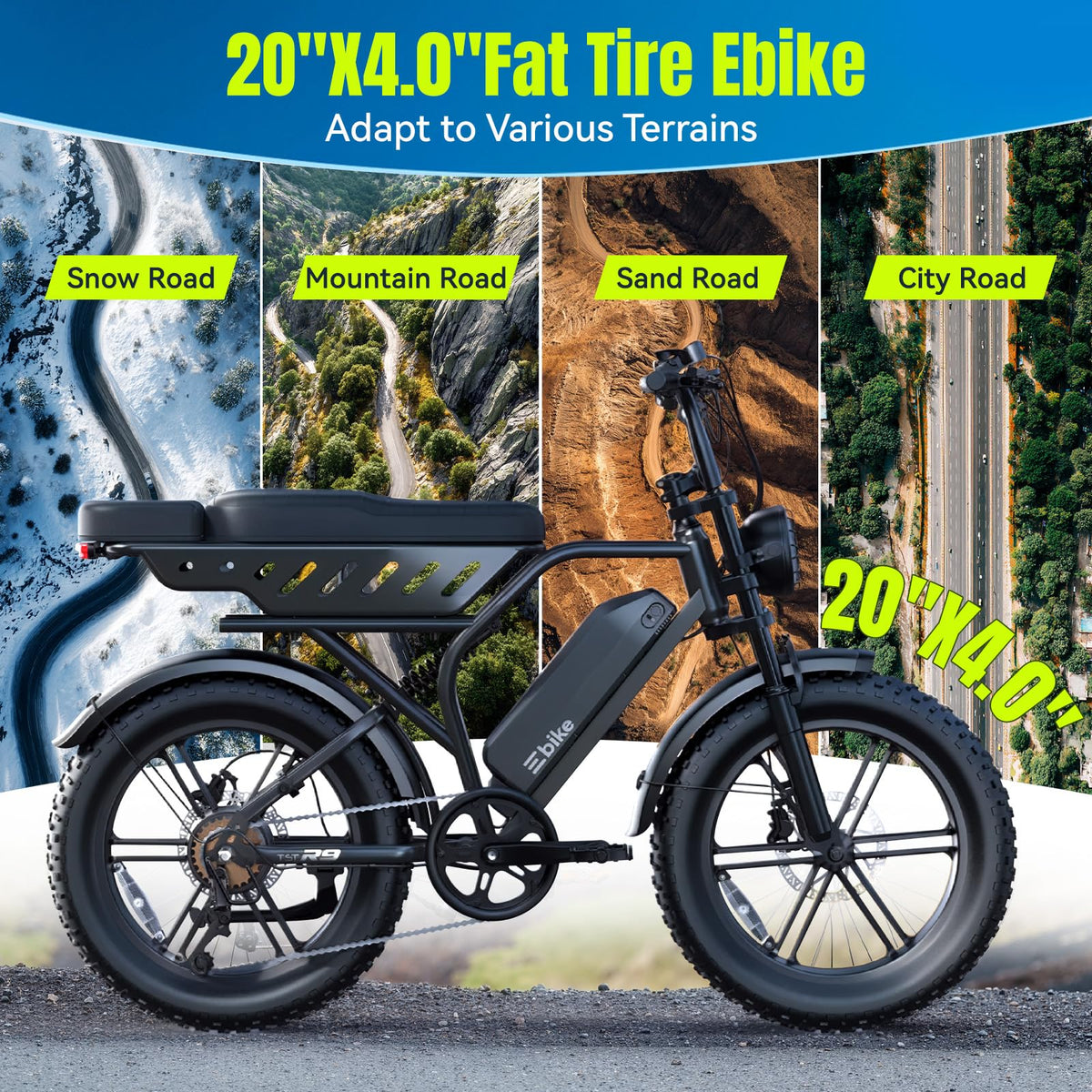 Electric Bike 48V 15Ah Battery 1500W Peak Motor 20 * 4.0 Fat Tire U31144
