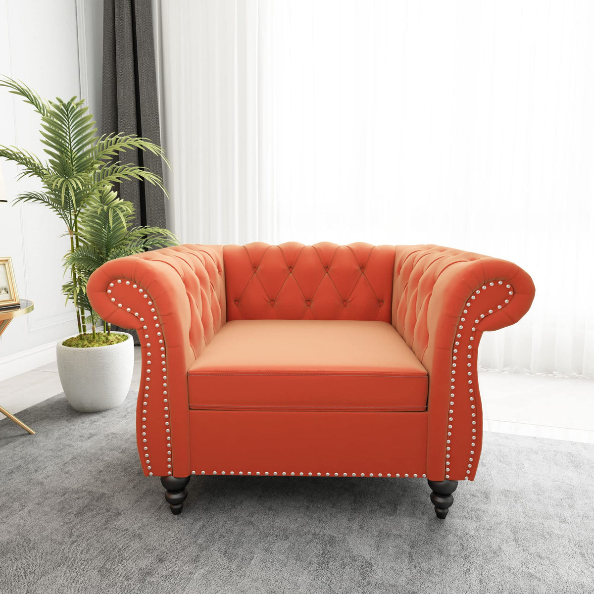 Orange Velvet Chesterfield Sofa Loveseat and Chair E3784