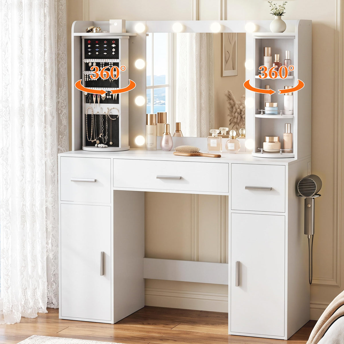 White Makeup Vanity Desk with Lights and Mirror E56794