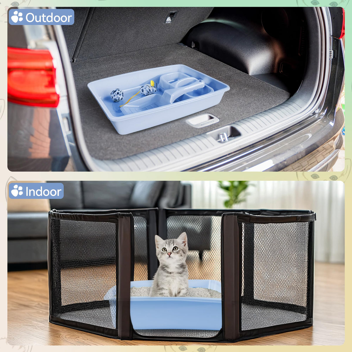 Cat Litter Box Set with Litter Scoop, Double Dish Cat Bowl, Mouse and Ball Toy M100660