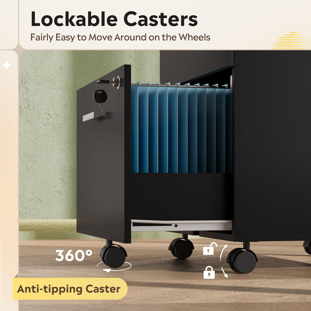 2 Drawer Wood File Cabinet with Lock, Black O894