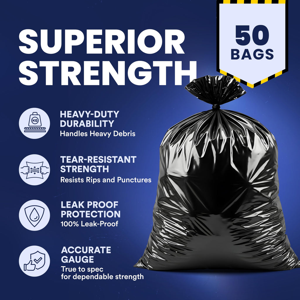 Black Heavy Duty 40-45 Gallon Trash Bags 3.0 Mil 50 Count T2097
