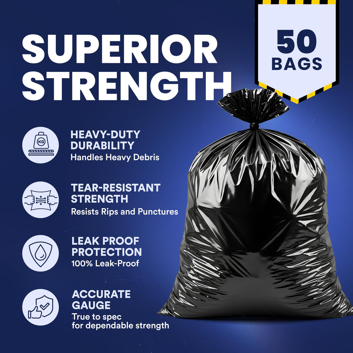 Black Heavy Duty 40-45 Gallon Trash Bags 3.0 Mil 50 Count T2097