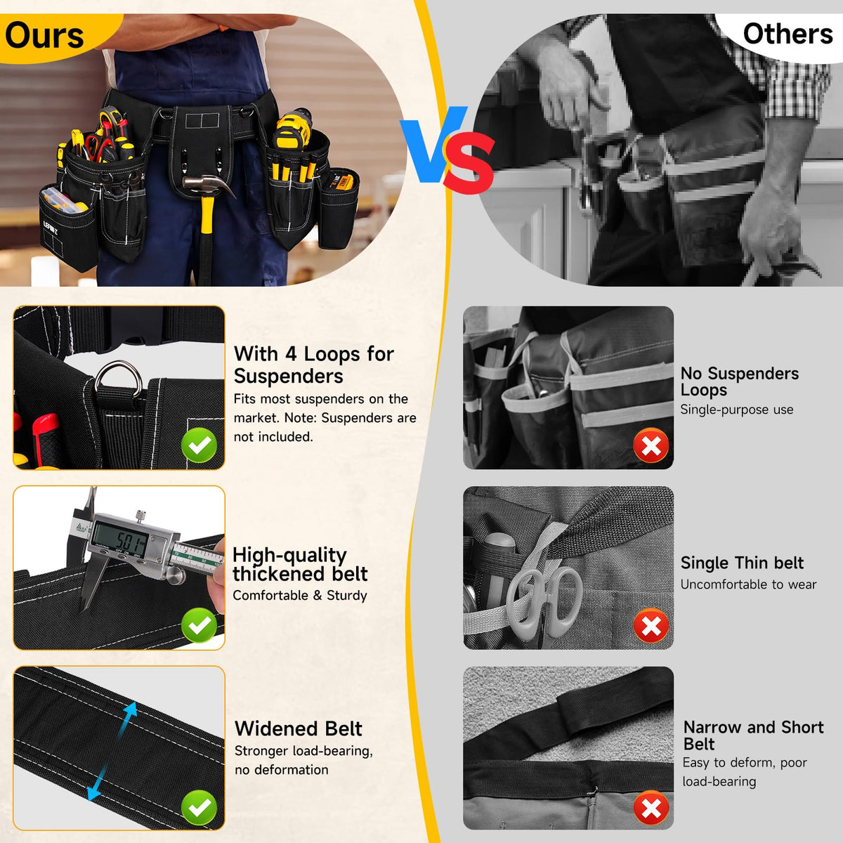 Tool Belt with 4 D-Rings, 27-Pockets U516