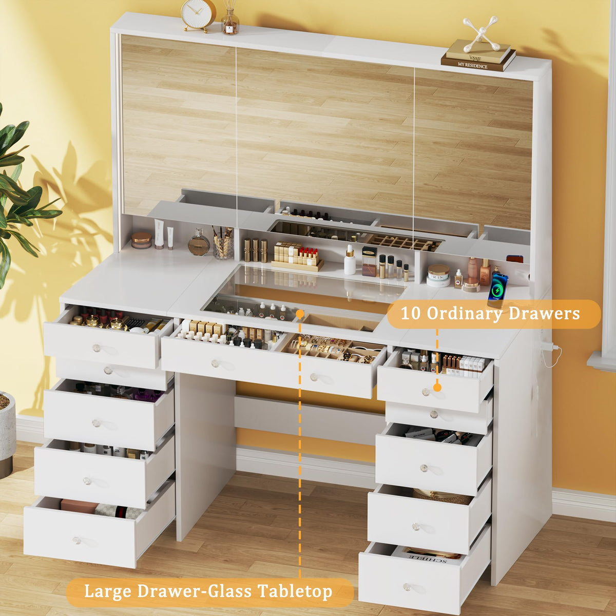 White Vanity Desk with Mirror and Lights K24252