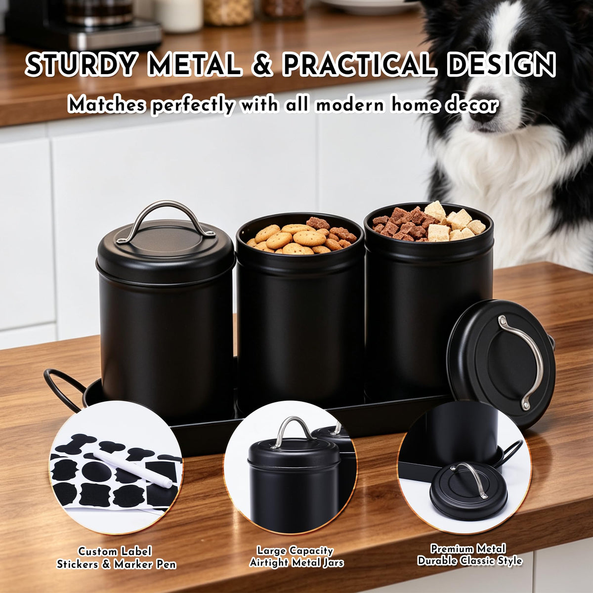Airtight Dog Treat Container Set with Lid and Tray T14245