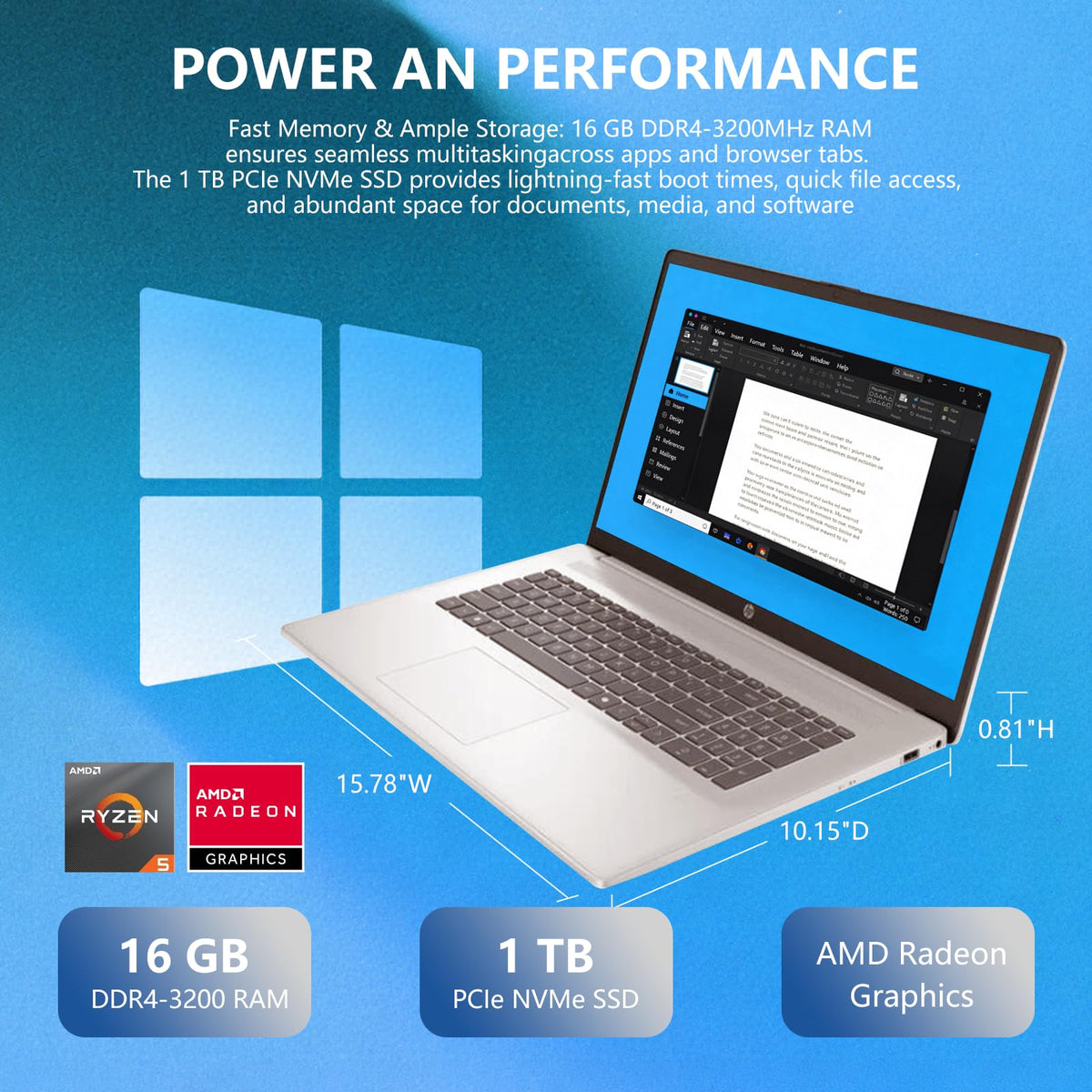 17.3" Touch Screen Laptop, 32GB RAM, 1TB SSD, AMD Ryzen 5, Windows 11 Pro, Silver A8709
