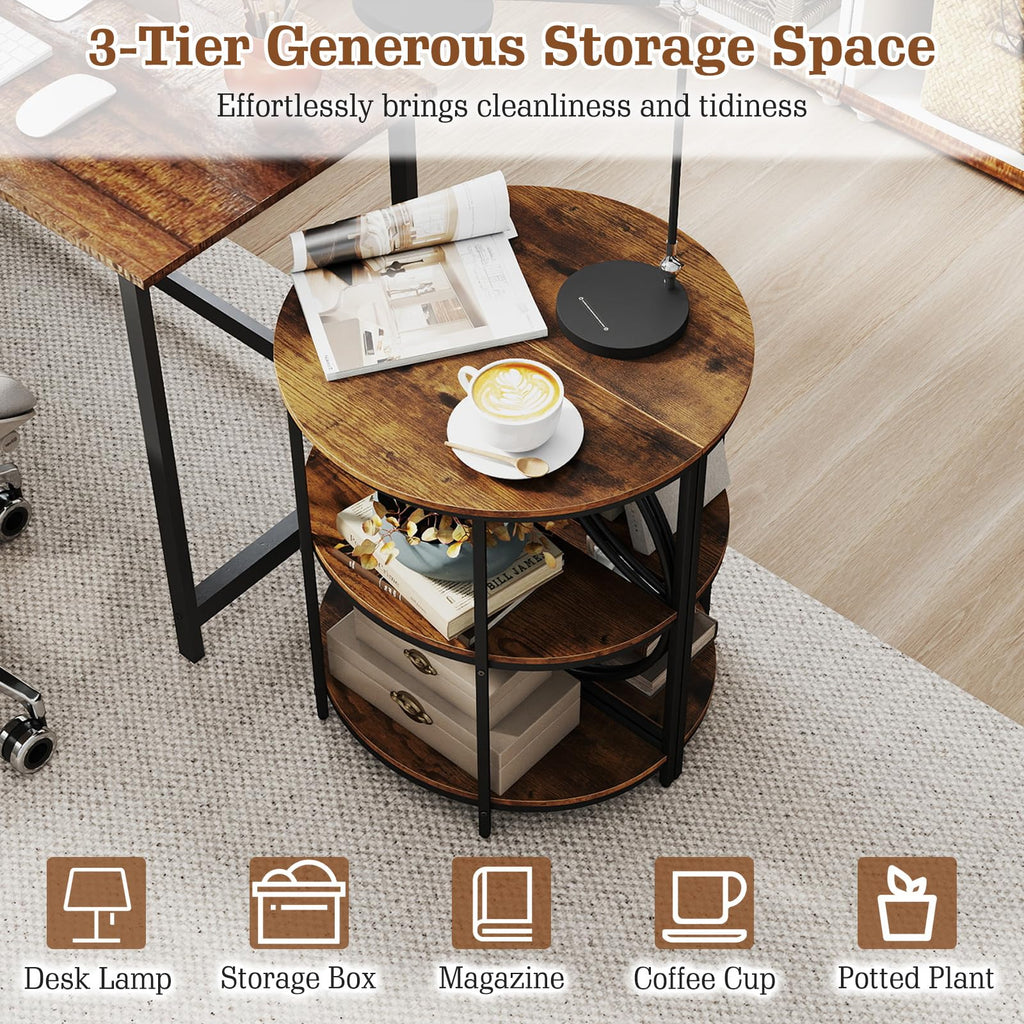 Half Round 3-Tier Sofa Side Table with Storage Shelves N975259