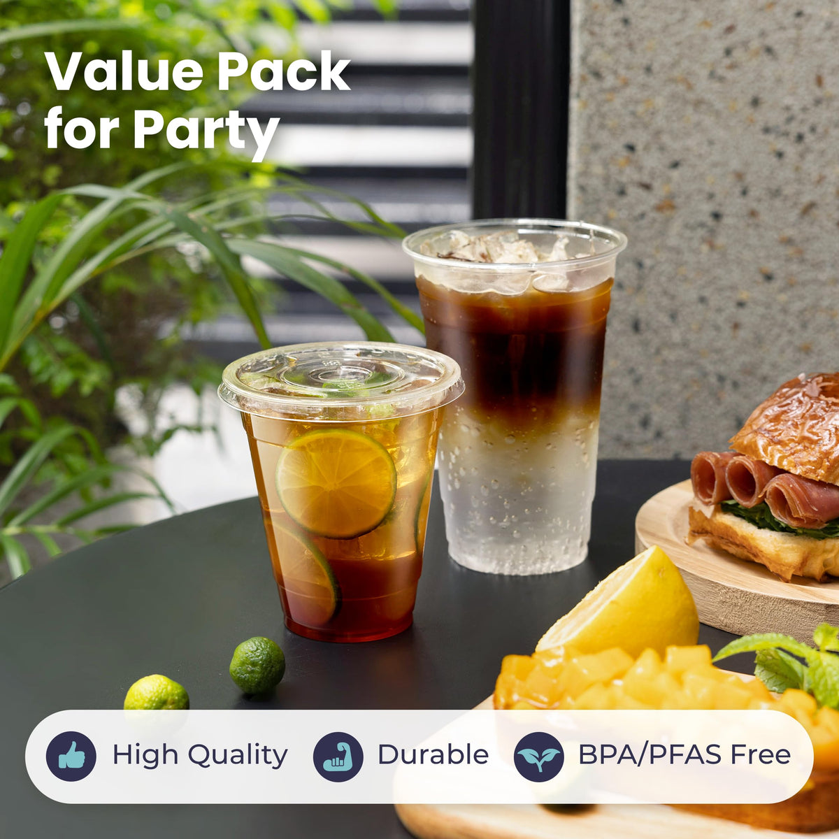 12 oz Clear Plastic Cups with Lids and Straws N49402
