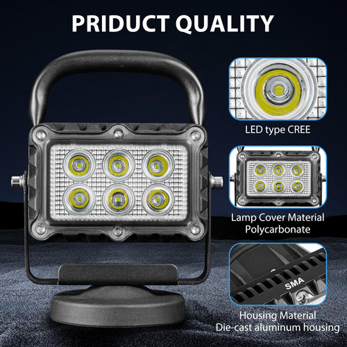 18W LED Work Light 2400 Lumens Aluminum Alloy Magnetic Portable Waterproof I80701