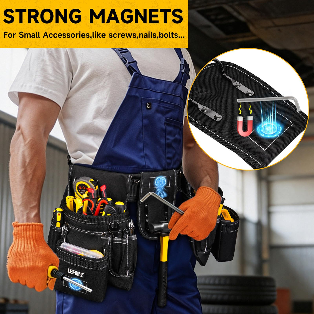 Tool Belt with 4 D-Rings, 27-Pockets U516