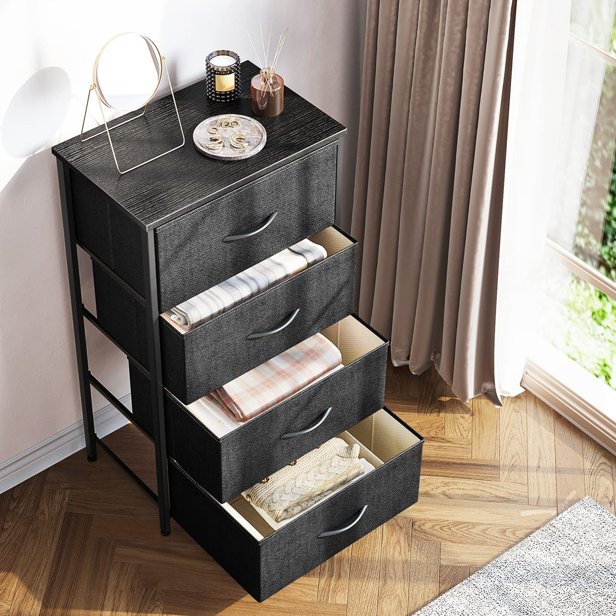 Black 4 Drawer Small Dresser J980