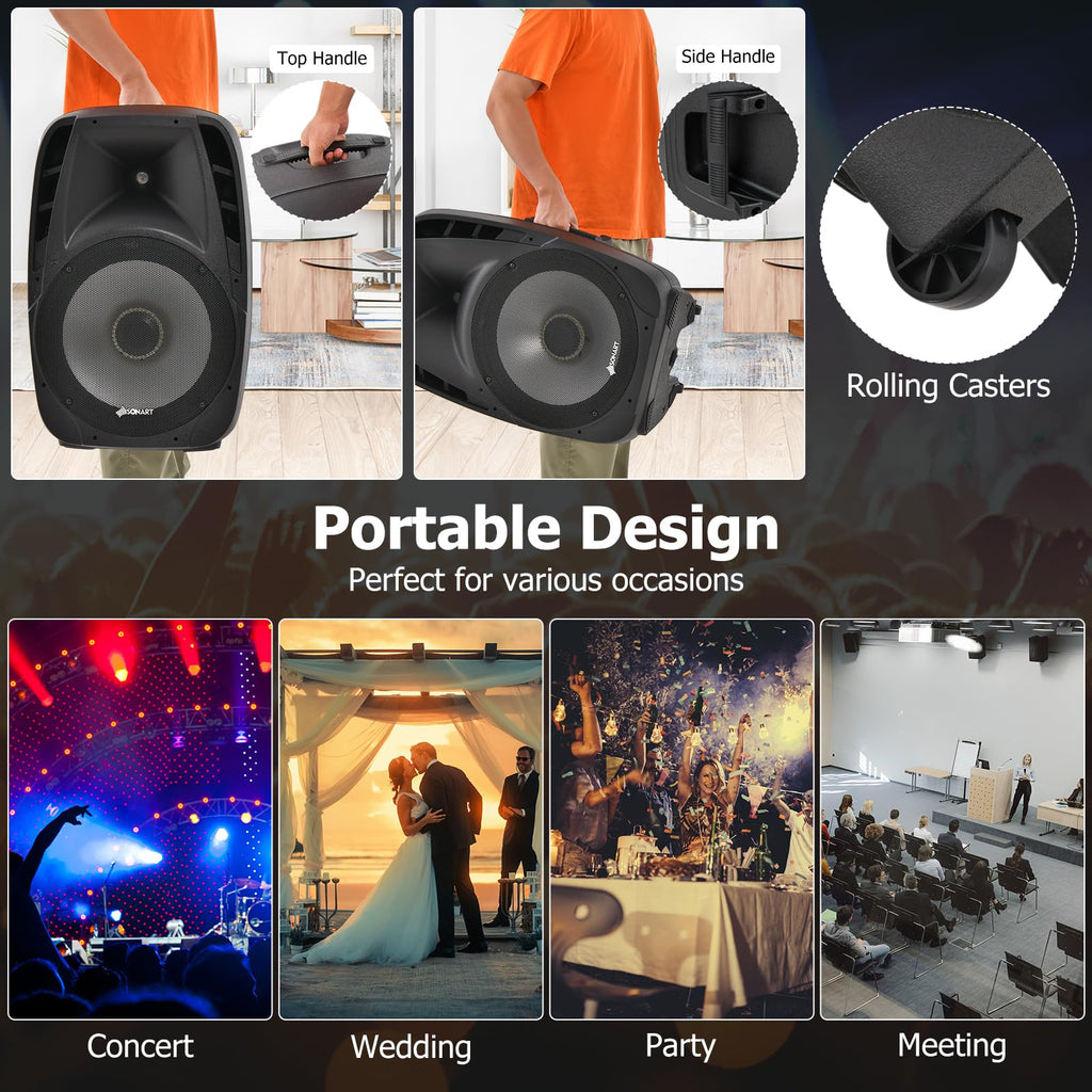 Portable 15" 1500W 2-Way Bluetooth PA Speaker System Set with Stand D842087