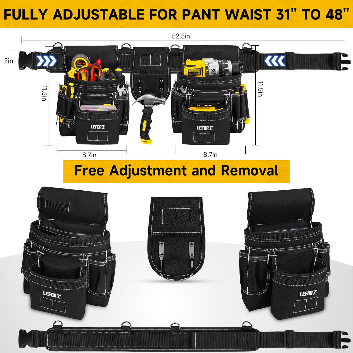Tool Belt with 4 D-Rings, 27-Pockets U516