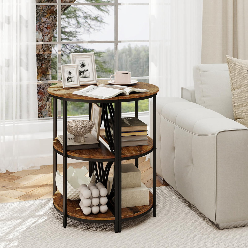 Half Round 3-Tier Sofa Side Table with Storage Shelves N975259