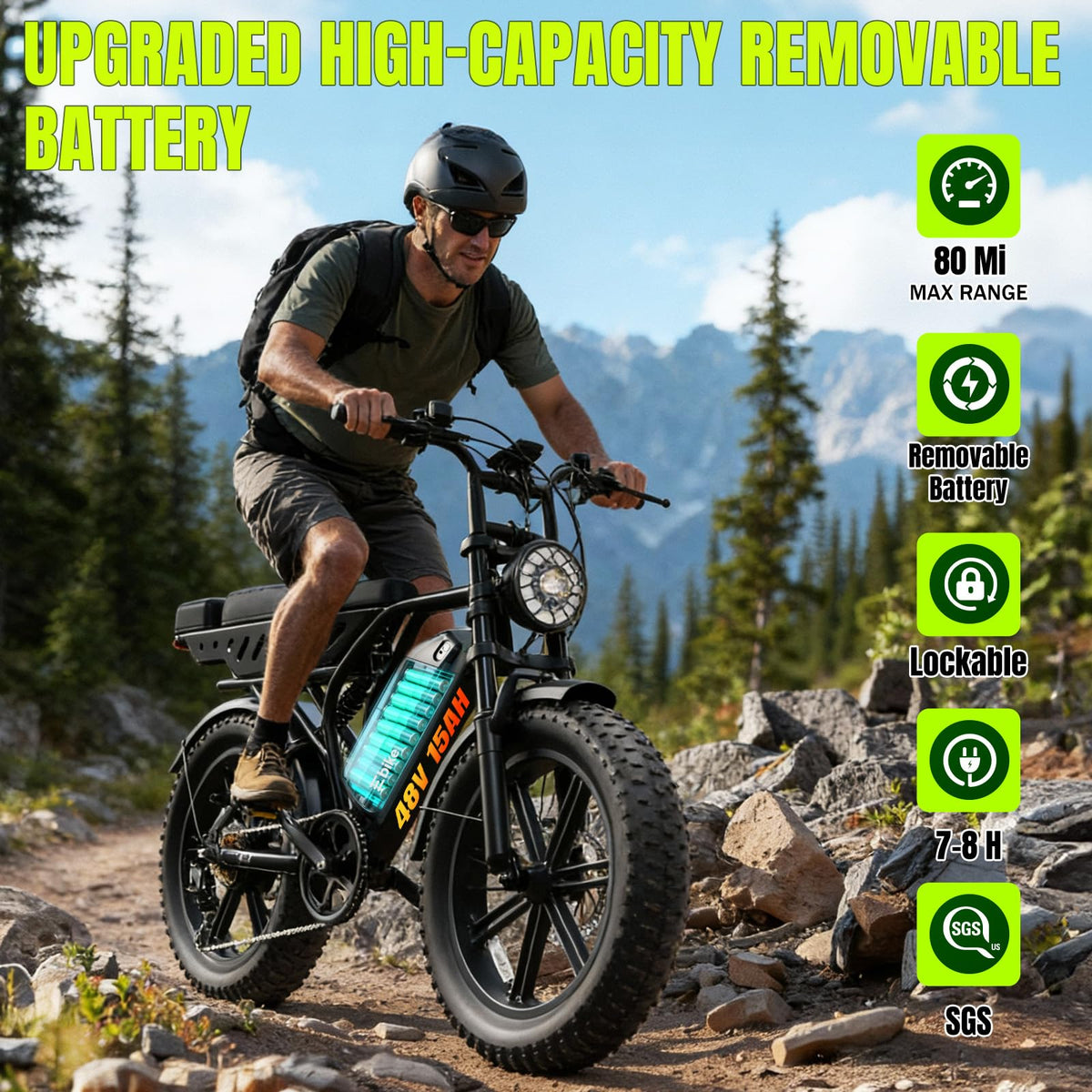 Electric Bike 48V 15Ah Battery 1500W Peak Motor 20 * 4.0 Fat Tire U31144