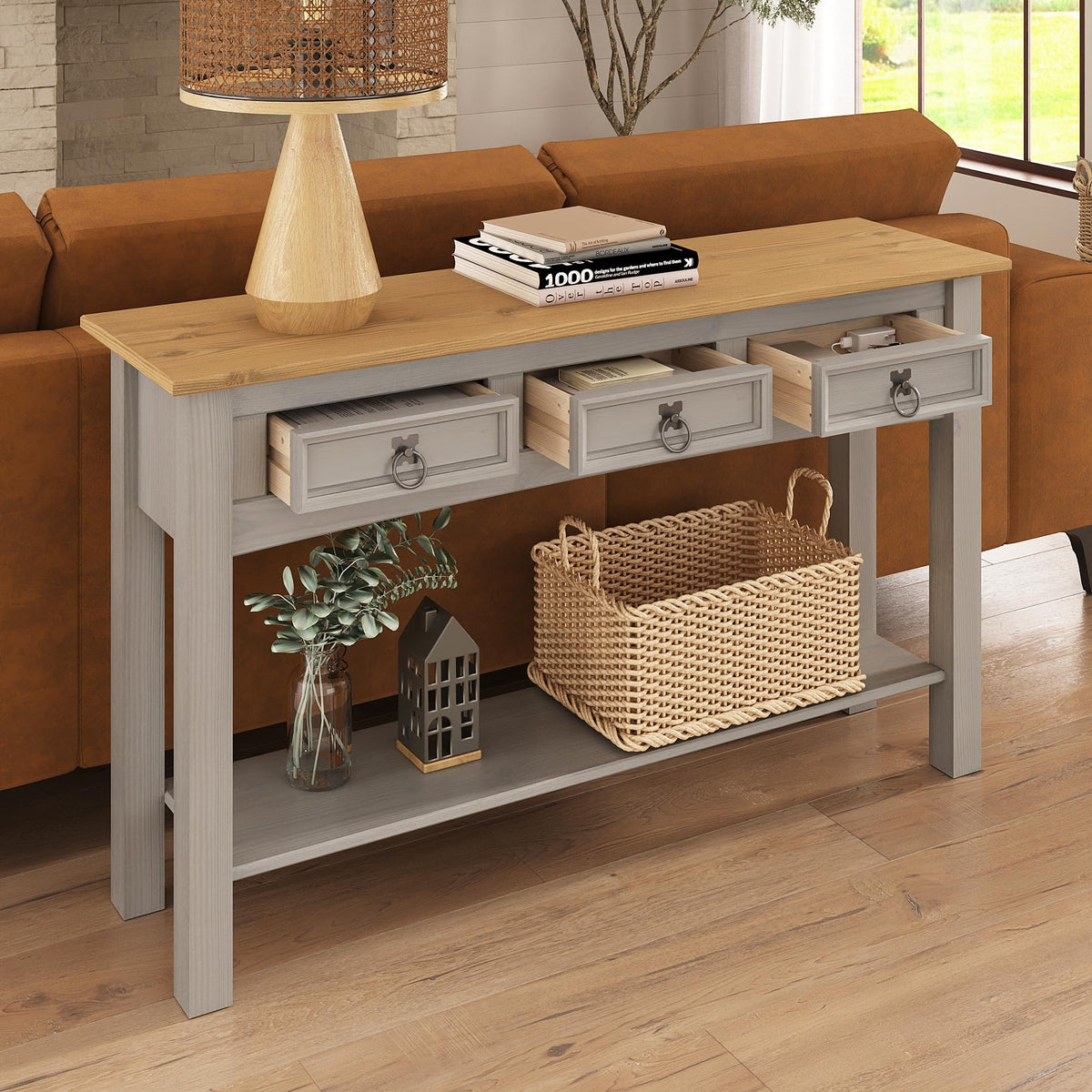 Solid Wood Console Table with 3 Drawers G698023