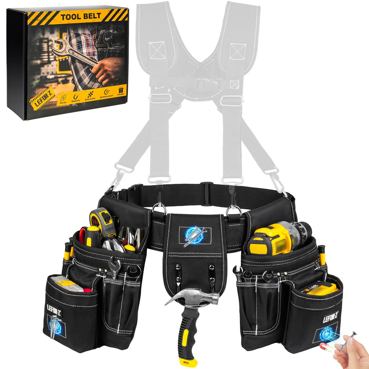 Tool Belt with 4 D-Rings, 27-Pockets U516