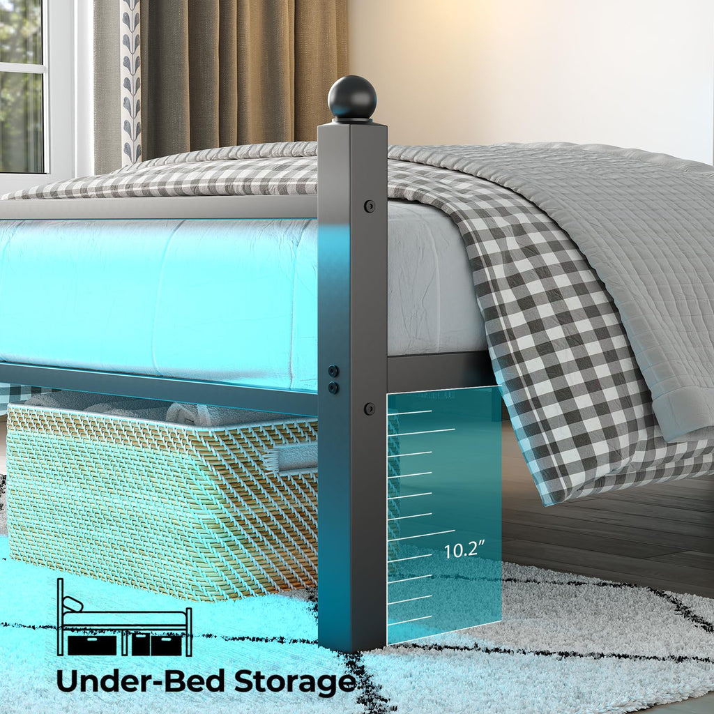 Black Twin Bed Frame with LED Lights and Charging Station J9344