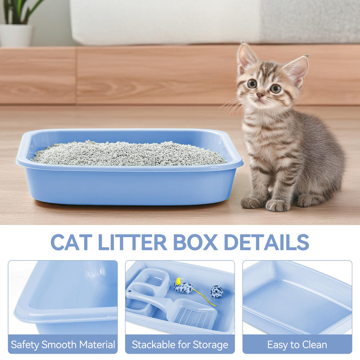 Cat Litter Box Set with Litter Scoop, Double Dish Cat Bowl, Mouse and Ball Toy M100660