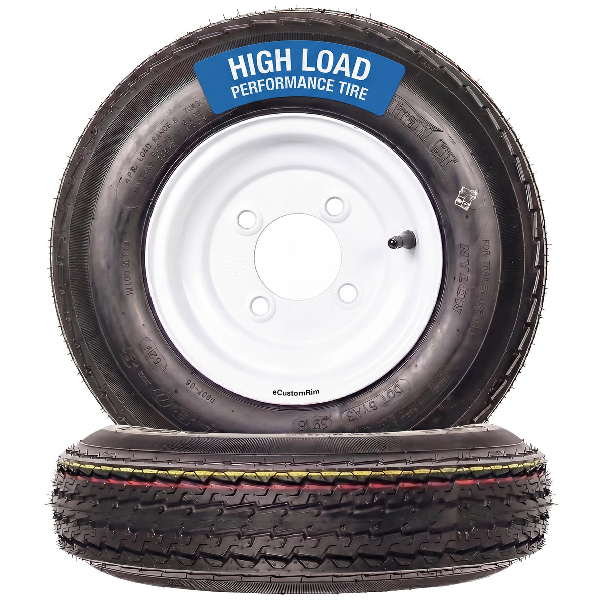 2-Pack Trailer Tire Rim Assembly 4.80-8 4 Lug White T780