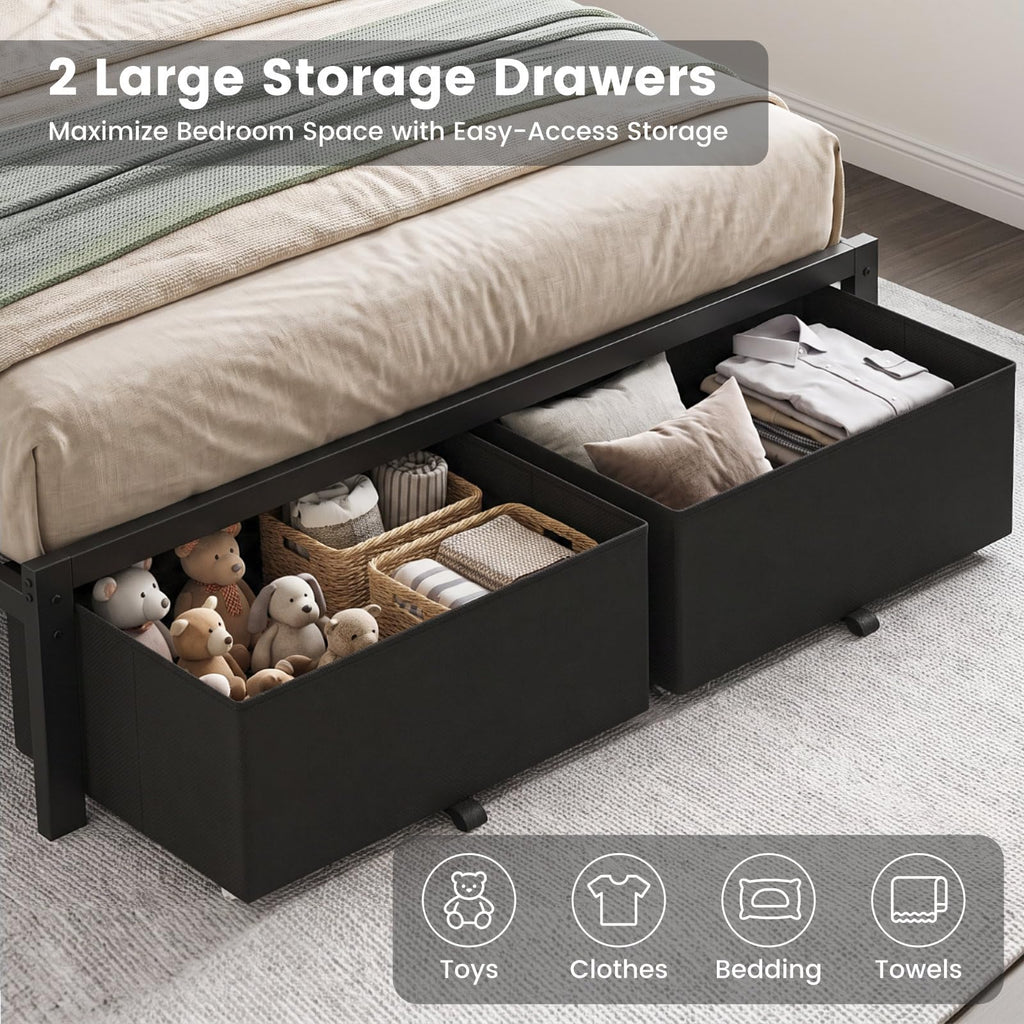 Full Size Bed Frame with Upholstered Headboard and 2 Storage Drawers I859490