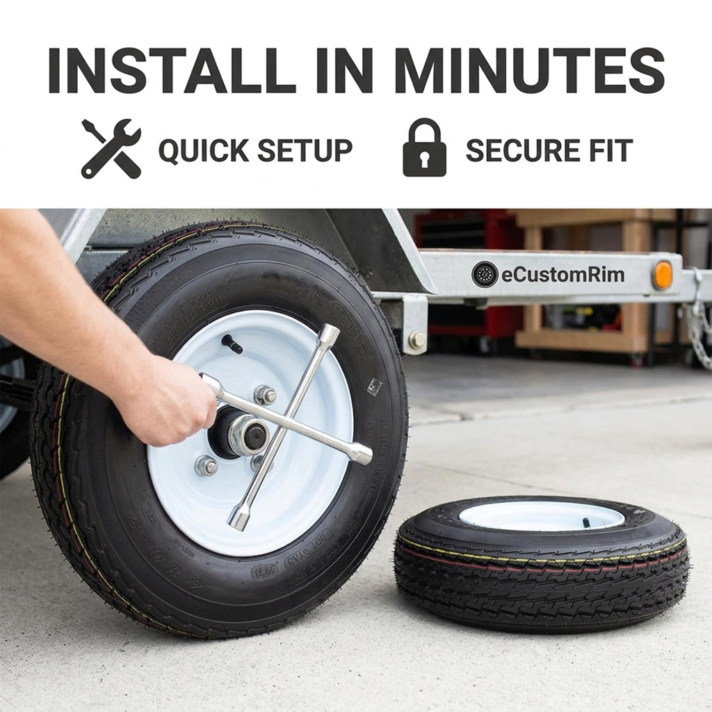 2-Pack Trailer Tire Rim Assembly 4.80-8 4 Lug White T780