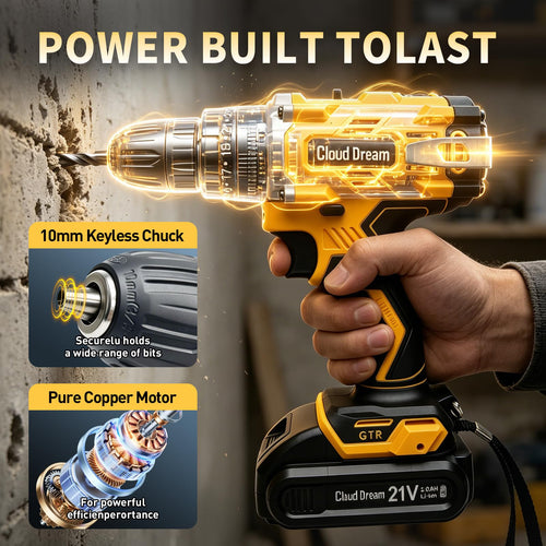 21V Cordless Drill Set with 2 Batteries and Charger D971
