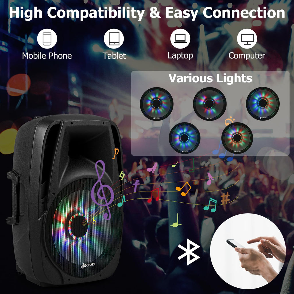 Portable 15" 1500W 2-Way Bluetooth PA Speaker System Set with Stand D842087