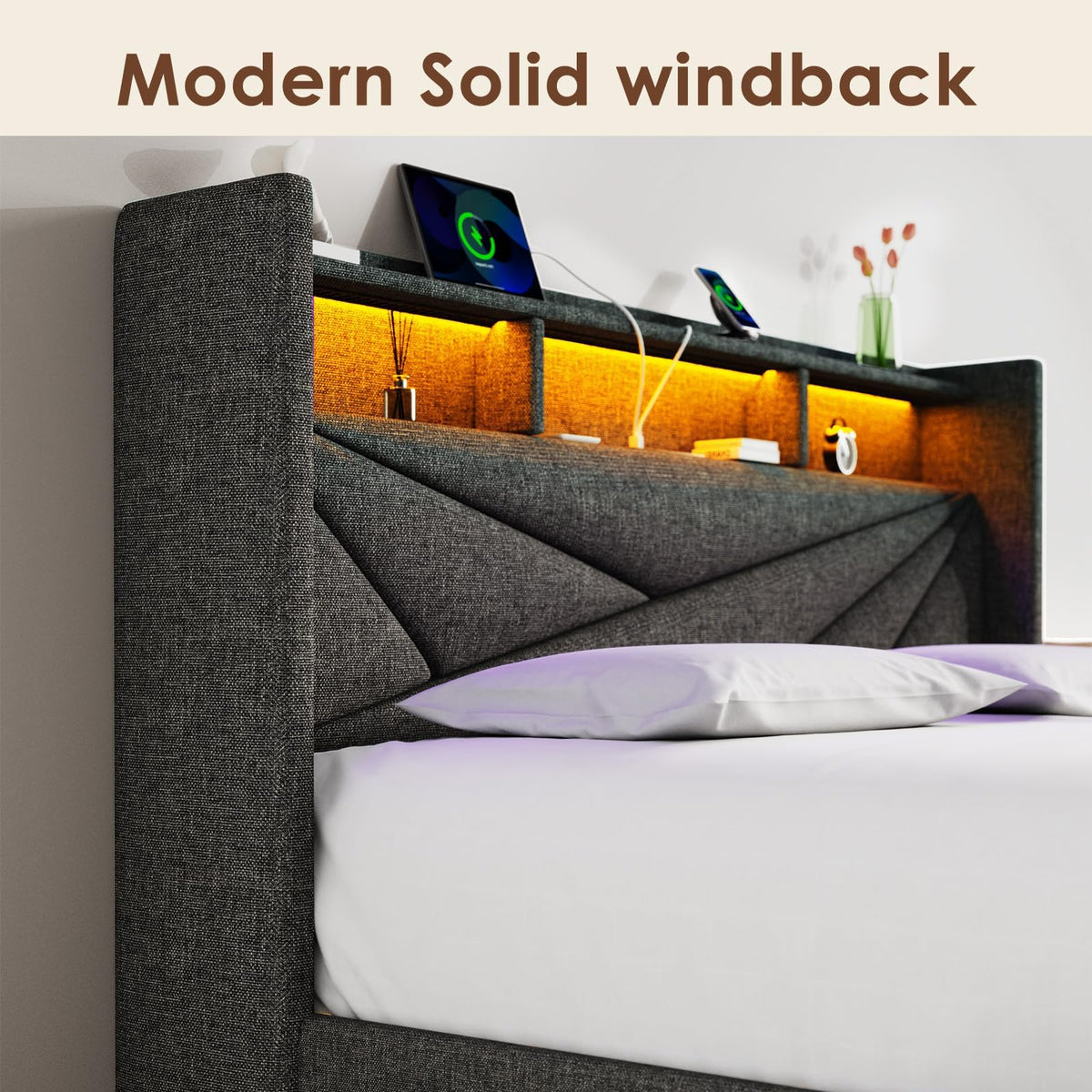 Queen Bed Frame with 2 Storage Drawers and Upholstered Headboard B90989