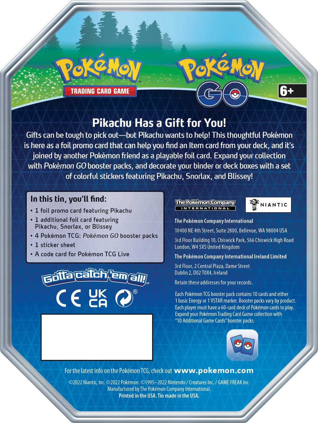 Pokémon TCG GO Tin 2 Foil Cards & 4 Booster Packs A387