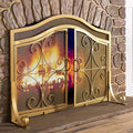 Gold Scroll Metal Fireplace Screen with 2 Doors T4172