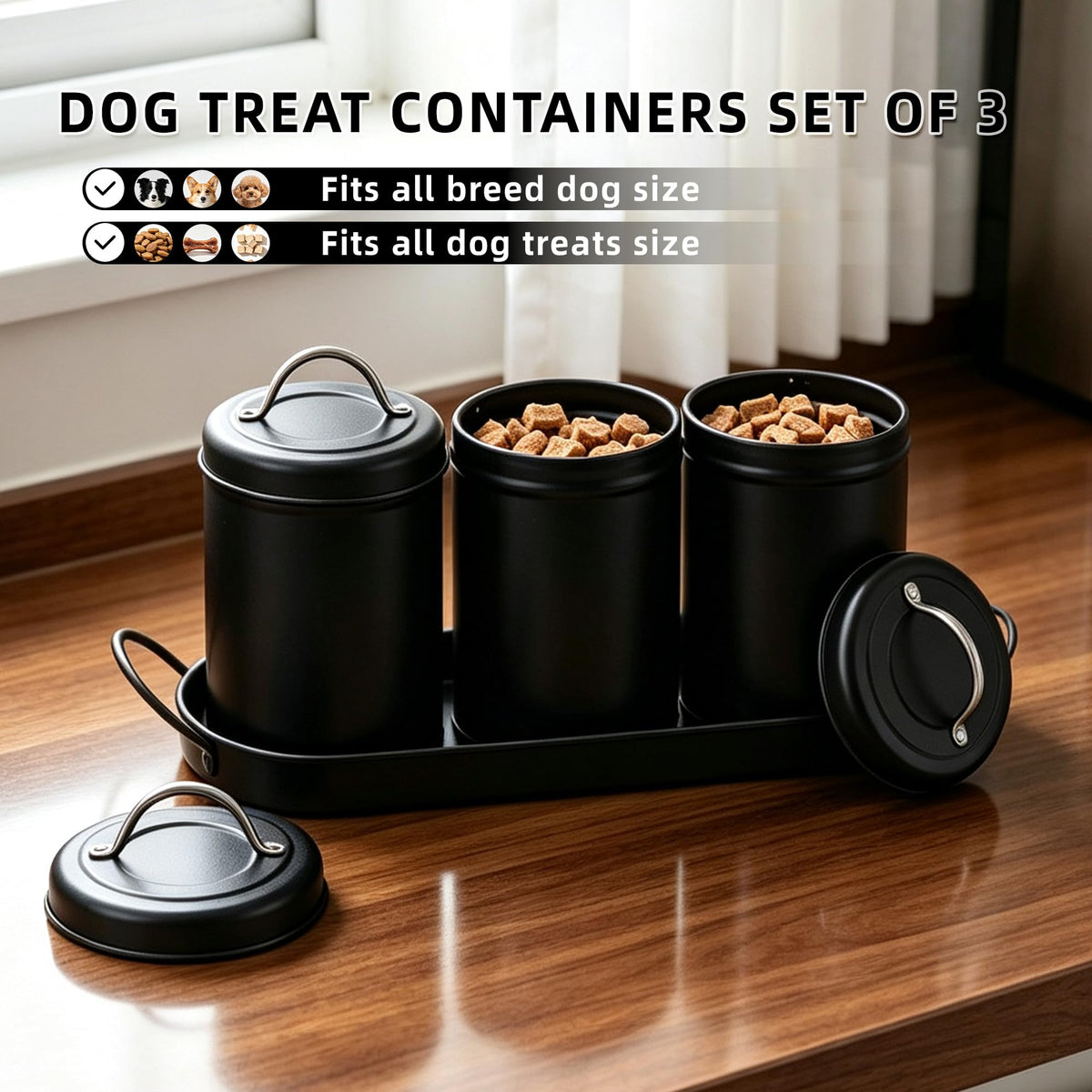 Airtight Dog Treat Container Set with Lid and Tray T14245