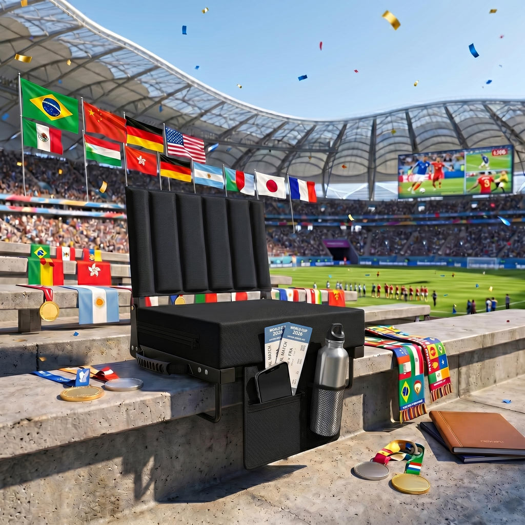 Black Padded Portable Folding Stadium Seat with Back Support and Cup Holder U101669