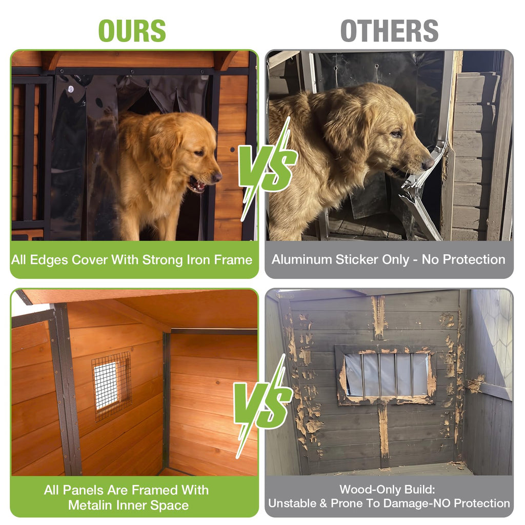 60" Heated Dog House with Heated Pad and Rotating Food Bowl Y4955