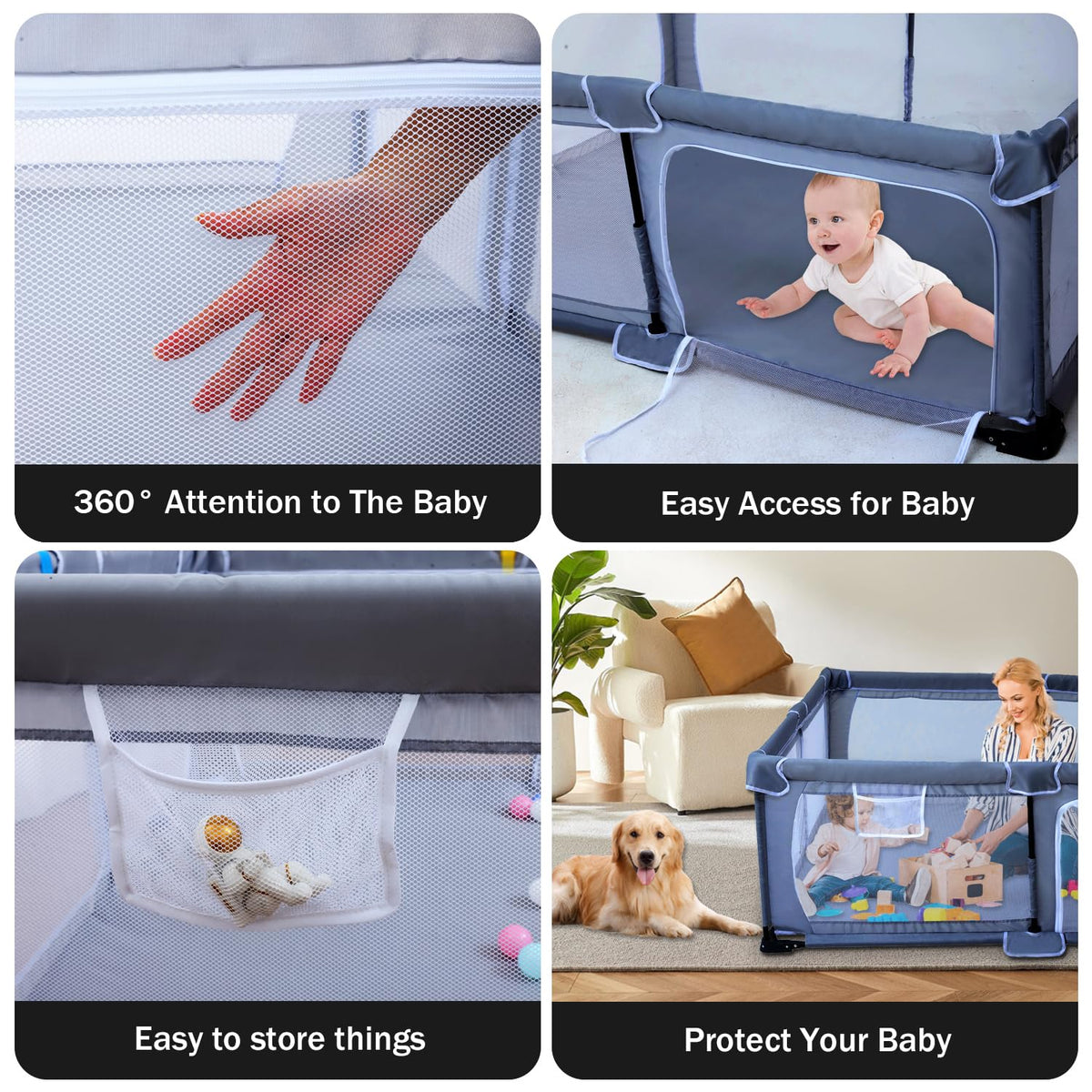 Foldable Baby Playpen with Mat and Storage Bags O8683