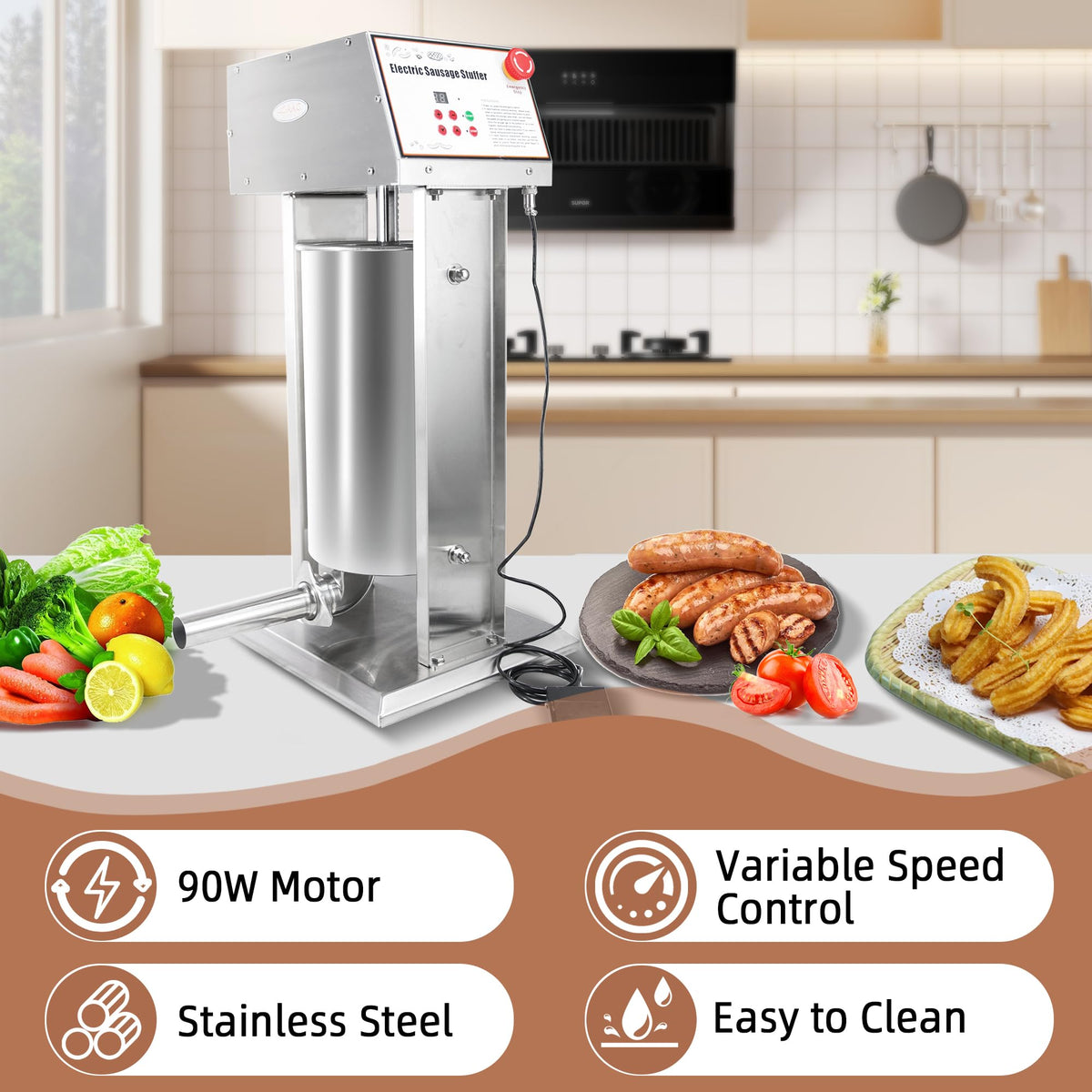 30LB Stainless Steel Electric Sausage Stuffer with 5 Stuffing Tubes D657720