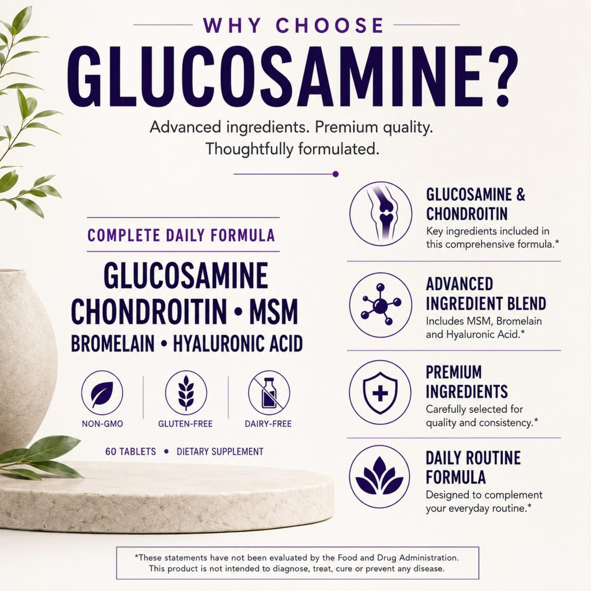 Glucosamine Chondroitin MSM Dietary Supplement 60 Tablets W89298