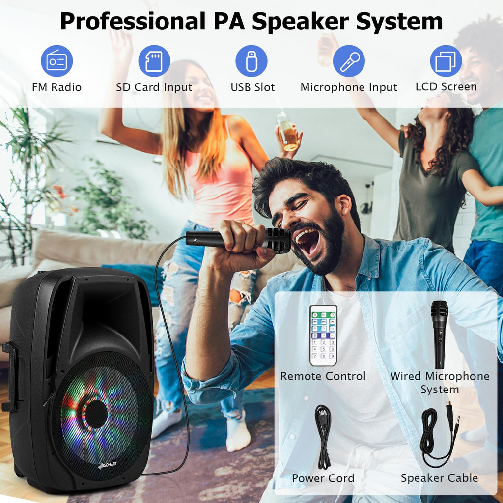 Portable 15" 1500W 2-Way Bluetooth PA Speaker System Set with Stand D842087