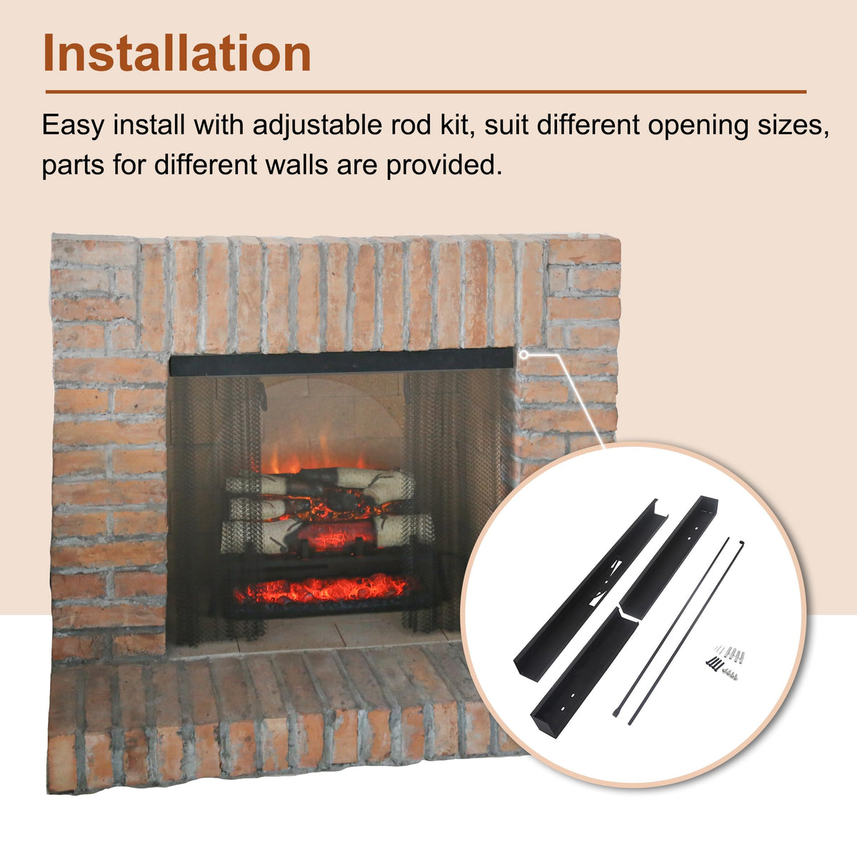Black Matte Fireplace Mesh Screen Curtain P636