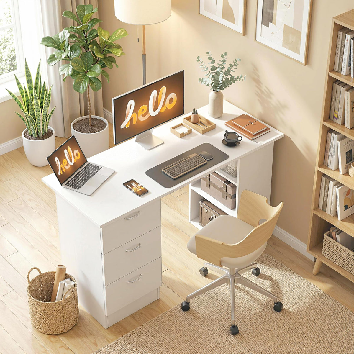 White Computer Desk with Drawers X33735