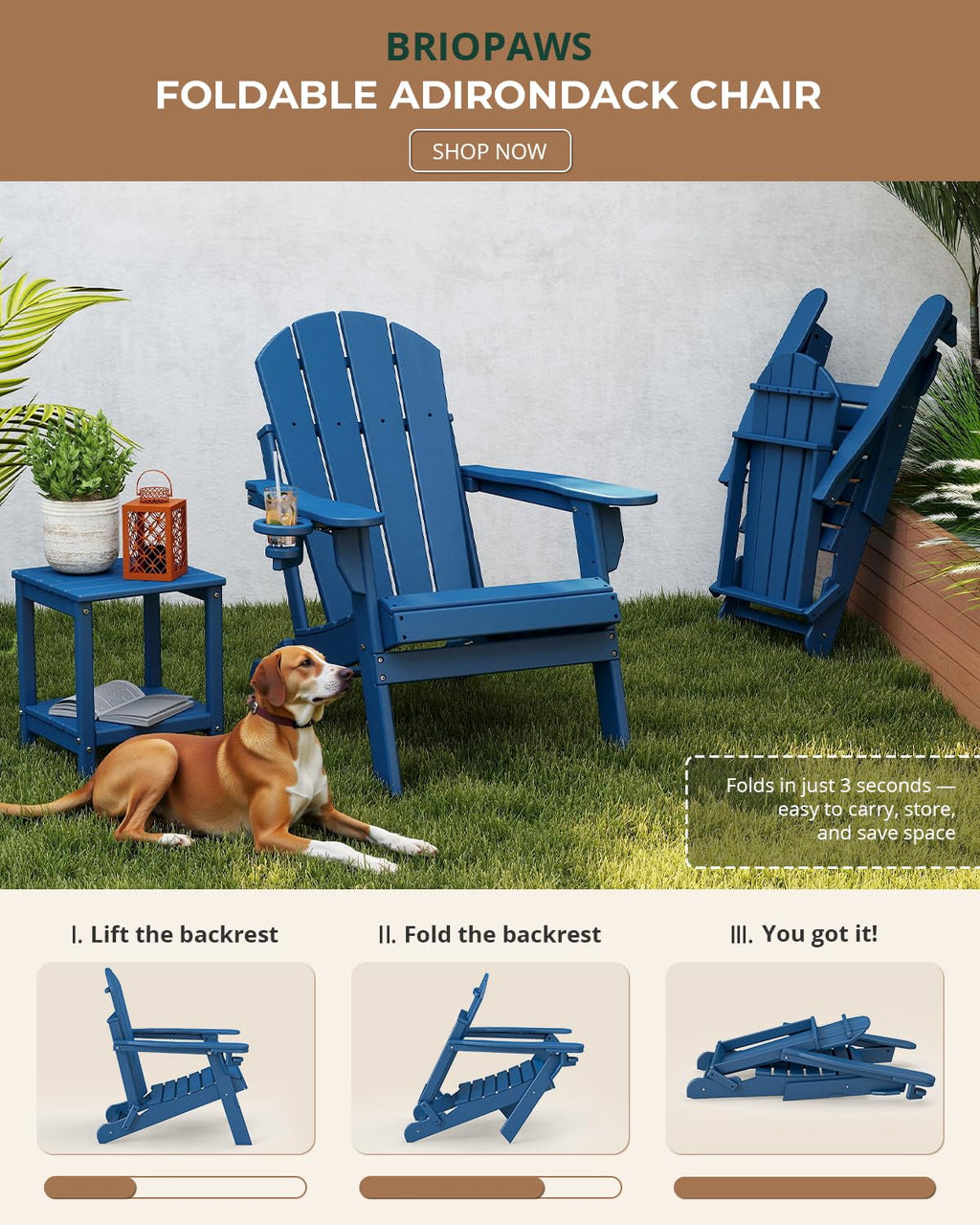 Folding Adirondack Chairs Set of 2 Blue HDPE U425
