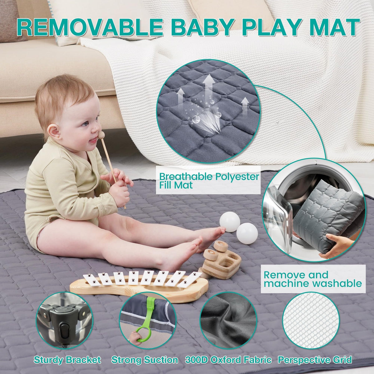 Foldable Baby Playpen with Mat and Storage Bags O8683