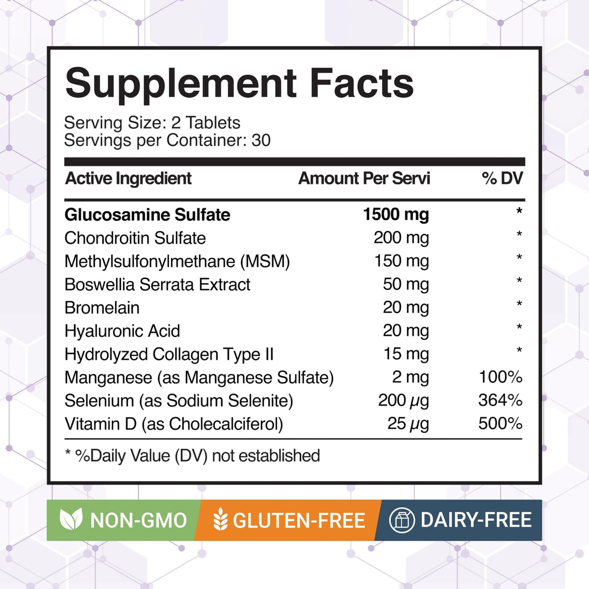 Glucosamine Chondroitin MSM Dietary Supplement 60 Tablets W89298