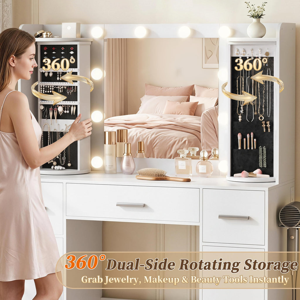 White Makeup Vanity Desk with Lights and Mirror E56794